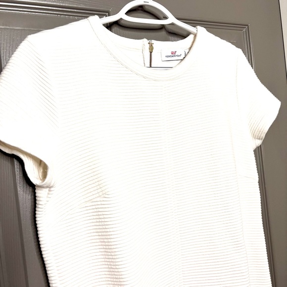 Vineyard Vines Ottoman Textured Ribbed Ivory Shift Dress M Short Sleeves - Picture 2 of 11